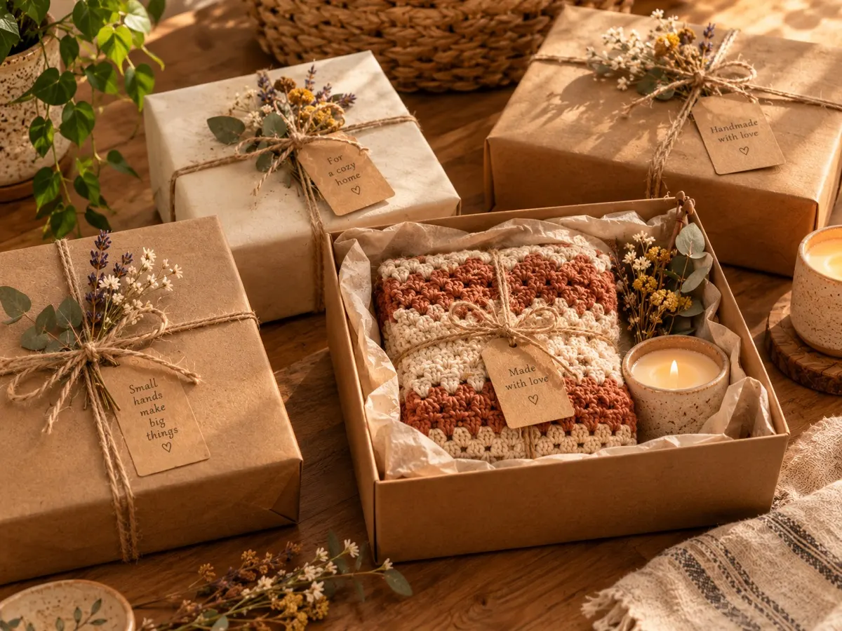 A stack of TITIN gift boxes tied with linen ribbon